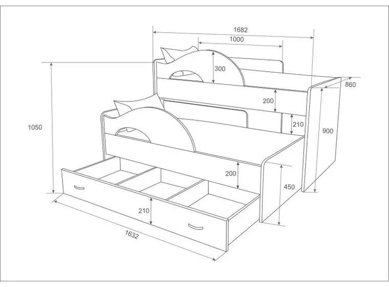 Детская выкатная кровать Радуга с лесенкой, ящиком, бортиками